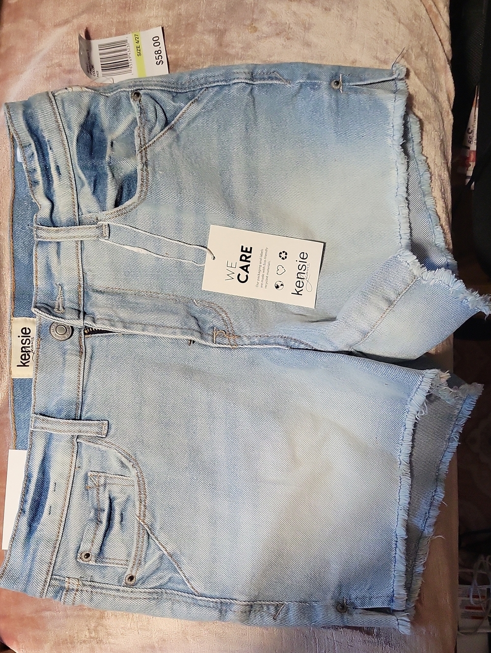 Kensie Light Blue Frayed Hem Denim Shorts